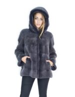 Cappotto visone orizzontale antracite cappuccio 48-50 fourrure de vison mink fur Nerz