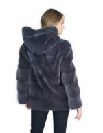 Anthracite horizontal mink coat with hood 48-50 fourrure de vison pelliccia visone Nerz - Image 6
