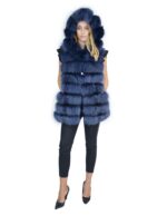 Blaufuchs Pelzweste mit Wildleder und Kapuze 48 fox volpe renard – Bild 6