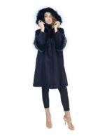 Blue cashmere coat and fox fur with hood 50 montone баранина Hammel mouton - Image 6