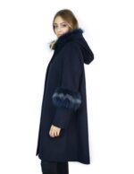 Blue cashmere coat and fox fur with hood 50 montone баранина Hammel mouton - Image 3
