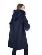 Blue cashmere coat and fox fur with hood 50 montone баранина Hammel mouton - Image 4