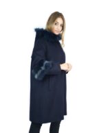Blue cashmere coat and fox fur with hood 50 montone баранина Hammel mouton - Image 5