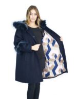 Blue cashmere coat and fox fur with hood 50 montone баранина Hammel mouton - Image 7