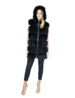 Black fox fur vest 50 with suede inserts and hood volpe Fuchs renard - Image 3