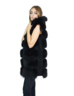 Black fox fur vest 50 with suede inserts and hood volpe Fuchs renard - Image 4