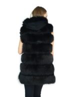 Black fox fur vest 50 with suede inserts and hood volpe Fuchs renard - Image 5