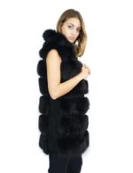 Black fox fur vest 50 with suede inserts and hood volpe Fuchs renard - Image 6