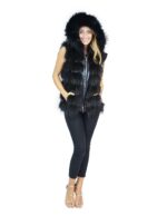 Black fox fur vest with hood and leather inserts 44 Fuchs fox renard - Image 5
