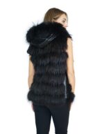 Black fox fur vest with hood and leather inserts 44 Fuchs fox renard - Image 6