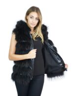 Black fox fur vest with hood and leather inserts 44 Fuchs fox renard - Image 7