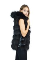 Black fox fur vest with hood and leather inserts 44 Fuchs fox renard - Image 4