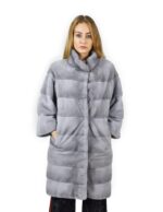 46 Cappotto di visone orizzontale zaffiro collo coreana 98 cm fourrure de vison mink fur Nerz