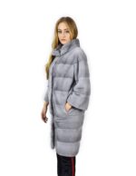 46 Horizontal sapphire mink coat with mandarin collar 98 cm fourrure de vison mink für Nerz - Image 3