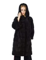 50 Cappotto di visone orizzontale aurora cappuccio 102 cm fourrure de vison mink fur Nerz