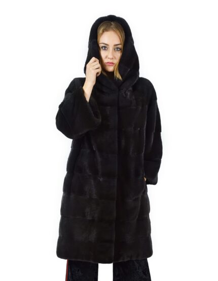 50 Cappotto di visone orizzontale aurora cappuccio 102 cm fourrure de vison mink fur Nerz