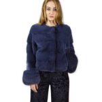 44 Giacca di visone orizzontale blu jeans con volpe ai polsi fourrure de vison mink fur Nerz