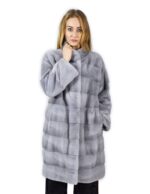 46 Cappotto 102 cm di visone orizzontale zaffiro collo coreana fourrure de vison mink fur Nerz