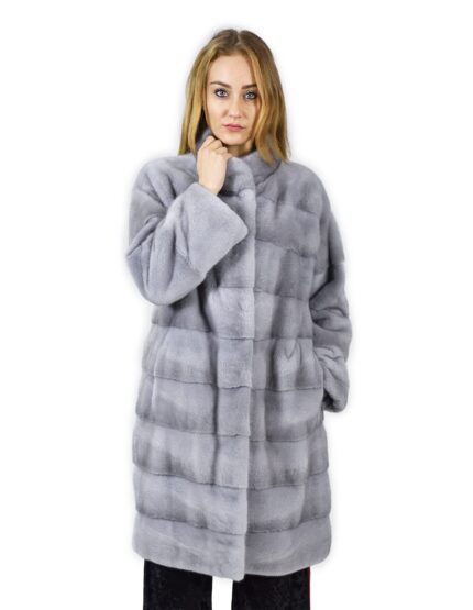 46 Cappotto 102 cm di visone orizzontale zaffiro collo coreana fourrure de vison mink fur Nerz