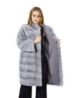 46 Пальто 102 см из горизонтальной норки сапфировый корейский воротник fourrure de vison норковый мех Nerz — изображение 7