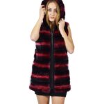 42 Fur Rex fuchsia and black gradient sleeveless hood zipper pelliccia rex pelz мех рекс fourrure