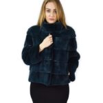 46 Giacca di visone orizzontale verde emerald pistagna 64 cm fourrure de vison mink fur Nerz