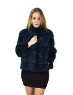 46 Giacca di visone orizzontale verde emerald pistagna 64 cm fourrure de vison mink fur Nerz
