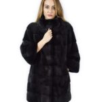46 Cappotto di visone orizzontale grigio collo coreana 88 cm fourrure de vison mink fur Nerz