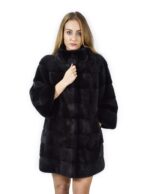 46 Cappotto di visone orizzontale grigio collo coreana 88 cm fourrure de vison mink fur Nerz