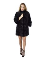 50 Cappotto di visone orizzontale grigio collo coreana 88 cm fourrure de vison mink fur Nerz