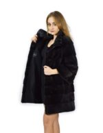50 Cappotto di visone orizzontale grigio collo coreana 88 cm fourrure de vison mink fur Nerz