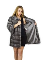 44 Cappotto di visone orizzontale blue irish collo coreana 88 cm fourrure de vison mink fur Nerz