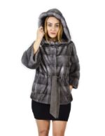 42 Cappotto di visone orizzontale blue irish cappuccio 68 cm fourrure de vison mink fur Nerz
