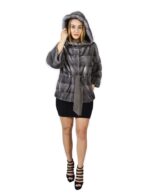 50 Cappotto di visone orizzontale blue irish cappuccio 68 cm fourrure de vison mink fur Nerz