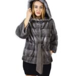 50 Cappotto di visone orizzontale blue irish cappuccio 68 cm fourrure de vison mink fur Nerz