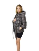 50 Cappotto di visone orizzontale blue irish cappuccio 68 cm fourrure de vison mink fur Nerz