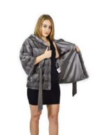 50 Cappotto di visone orizzontale blue irish cappuccio 68 cm fourrure de vison mink fur Nerz