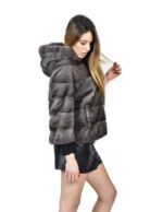 Frauen Nerz Jacke Iris blau 44 mit Kapuze horizontal fourrure de vison mink fur pelliccia – Bild 4