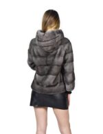 Frauen Nerz Jacke Iris blau 44 mit Kapuze horizontal fourrure de vison mink fur pelliccia – Bild 6