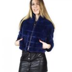 44 Giacca donna visone lapis blu orizzontale con zip e trasporto pelle vison норка fur mink Nerzpelzes fourrure