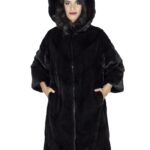 46 Cappotto visone nero cappuccio fur mink Pelz Nerz мех 水貂皮草