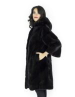 46 Black Mink Coat Fur Mink Hood Pelz Nerz мех 水貂皮草 - Image 3