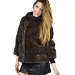 Giacca in pelliccia di visone orizzontale fango asfalto 48 fur mink Nerz pelz мех норки