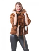 MINK FUR JACKET WOMAN MODEL COLOR PAJAMA HONEY - Image 12