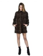 mink fur coat mud-colored asphalt size 48 3/4 sleeve turtleneck - Image 5
