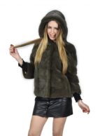 Giacca 46 in pelliccia di visone orizzontale verde oliva con cappuccio manica 3/4