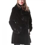Pelliccia cappotto donna visone a pelle intere black nafa 44