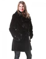 Pelliccia cappotto donna visone a pelle intere black nafa 44