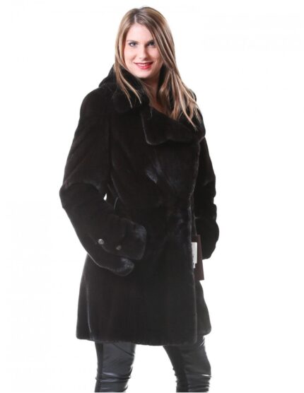 Pelliccia cappotto donna visone a pelle intere black nafa 44