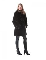 Pelliccia cappotto donna visone a pelle intere black nafa 44